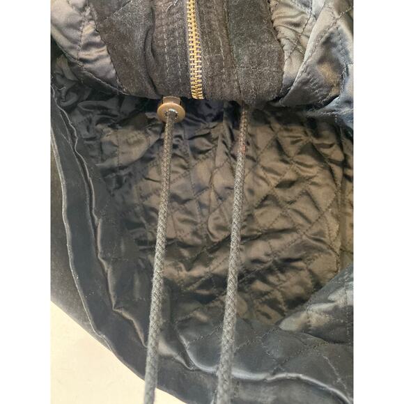 Express Black Vintage 90s Y2K Leather Suede Peplum Parka Jacket Sz XS Zipper - Picture 10 of 16